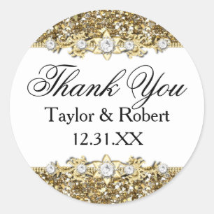 Gold Glitter & Juwel Danke Aufkleber