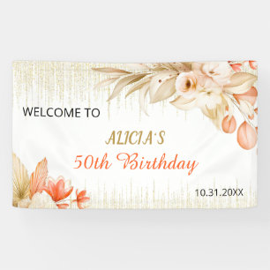 Gold Glitter Kette Gelb Orange Floral Geburtstag Banner