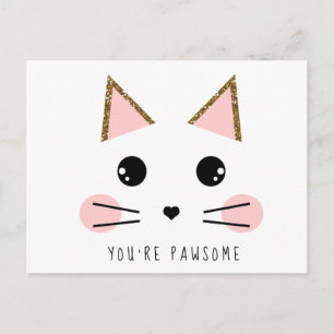 Gold Glitter Kitty Katze Postkarte