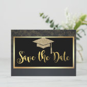 Gold Glitter Konfetti Abschluss Save The Date (Stehend Vorderseite)