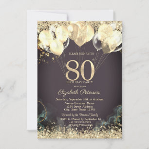 Gold Glitter Konfetti Ballons Burgund 80. Einladung