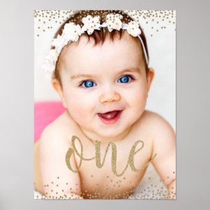 Gold Glitter Konfetti Erster Geburtstag Poster