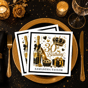 Gold Glitter Konfetti Schwarz und Gold 30. Geburts Serviette