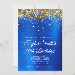 Gold Glitter Königlich Blau 30. Geburtstag Einladung