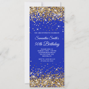 Gold Glitter Königlich Blau 50. Geburtstag Einladung
