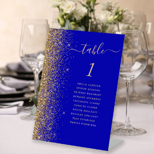 Gold Glitter Königlich Blaues Hochzeitstisch Numme Sockelschild