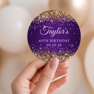 Gold Glitter Königliches Lila 40. Geburtstag Runder Aufkleber