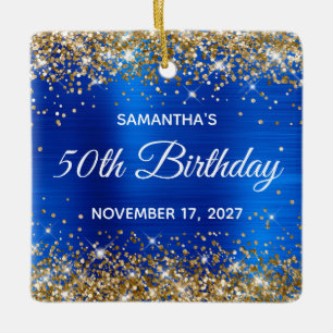 Gold Glitter königsblau Folie 50. Geburtstag Keramikornament