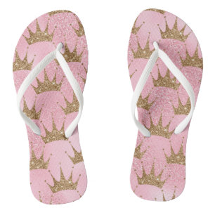 Gold Glitter Krone Druck Flip Flops Badesandalen