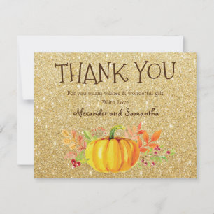Gold Glitter Kürbis Herbst Dankeskarten