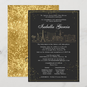 Gold Glitter Las Vegas Quinceañera Geburtstag Einladung