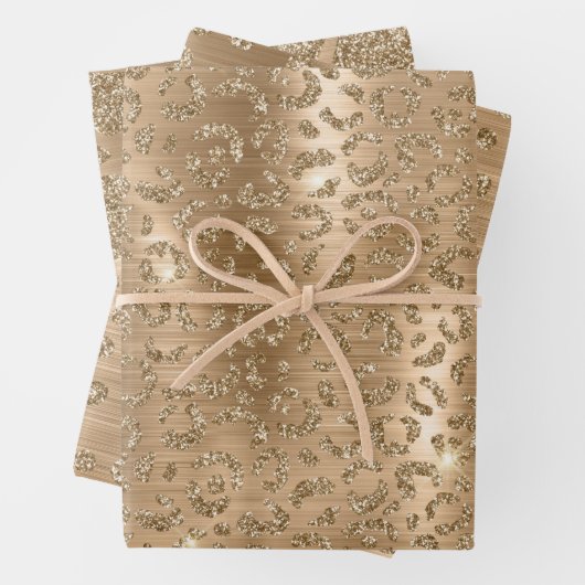 Gold Glitter Leopard, Giraffe & Leopard Spots Geschenkpapier Set (Beispiel)