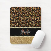 Gold Glitter Leopard Girly Glam Monogramm Mousepad (Mit Mouse)