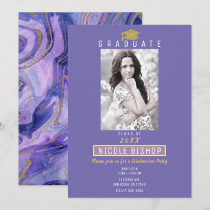 Gold Glitter Lila Marmor Glam Abschlussparty Einladung