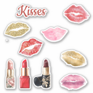 Gold Glitter Lippen Rote Küsse  Aufkleber