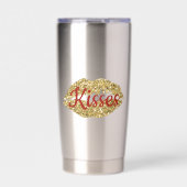 Gold Glitter Lippen Rote Küsse  Thermobecher (Vorderseite)
