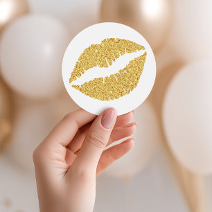 Gold Glitter Lippen Runder Aufkleber