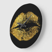 Gold Glitter Lips Große Wanduhr (Winkel)