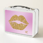 Gold Glitter Lips Sparkle Pink BG Initials Metall Brotdose (Rückseite)