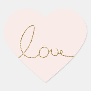 Gold Glitter Love Blush Rosa Muschel Herz-Aufkleber