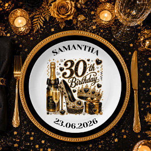 Gold Glitter Luxe 30. Geburtstagsparty-Teller aus  Pappteller