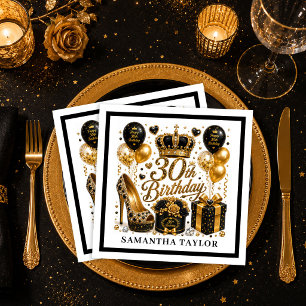 Gold Glitter Luxe Konfetti Schwarz und Gold 30. Ge Serviette