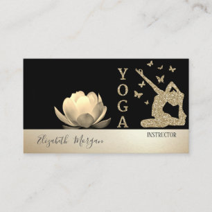 Gold Glitter Mädchen Silhouette Gold Lotus Schwarz Visitenkarte