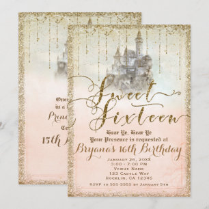 Gold Glitter Märchen Storybook Schloss Sweet 16 Einladung