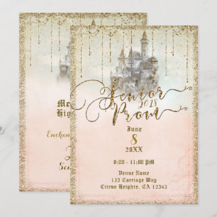 Gold Glitter Märchenbuch Schloss Abschlussball 201 Einladung