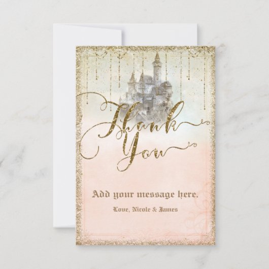 Gold Glitter Märchenbuch Schloss Hochzeit Danke sc (Vorderseite)