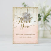 Gold Glitter Märchenbuch Schloss Hochzeit Danke sc (Stehend Vorderseite)