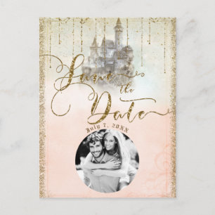 Gold Glitter Märchenbuch Schloss Save the Date Fot Ankündigungspostkarte
