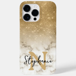 Gold Glitter Marmor Ombre Monogramm Case-Mate iPhone 14 Pro Max Hülle