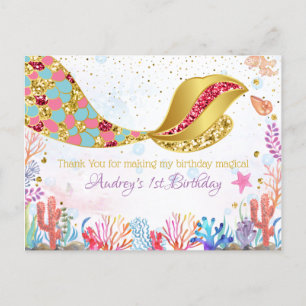 Gold Glitter Mermaid Under The Sea Thank You Card Feiertagspostkarte
