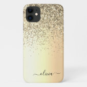 Gold Glitter Metal Monogram Glam Name Case-Mate iPhone Hülle (Rückseite)