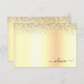 Gold Glitter Metal Monogram Glam Name Dankeskarte (Vorne/Hinten)