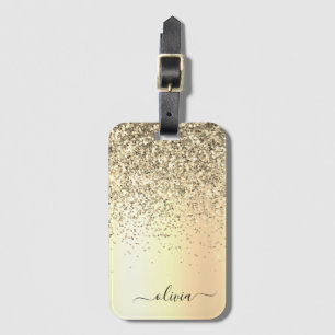 Gold Glitter Metal Monogram Glam Name Gepäckanhänger