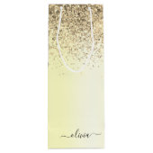 Gold Glitter Metal Monogram Glam Name Geschenktüte Für Weinflaschen (Rückseite)