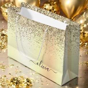 Gold Glitter Metal Monogram Glam Name Große Geschenktüte