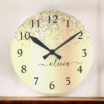 Gold Glitter Metal Monogram Glam Name Große Wanduhr<br><div class="desc">Gold Foil Metallic Sparkle Glitter Brushed Metal Monogram Name Clock. This makes the perfect sweet 16 birthday,  wedding,  bridal shower,  anniversary,  baby shower or bachelorette party gift for someone that loves glam luxury and chic styles.</div>