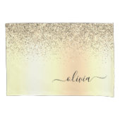 Gold Glitter Metal Monogram Glam Name Kissenbezug (Vorderseite)