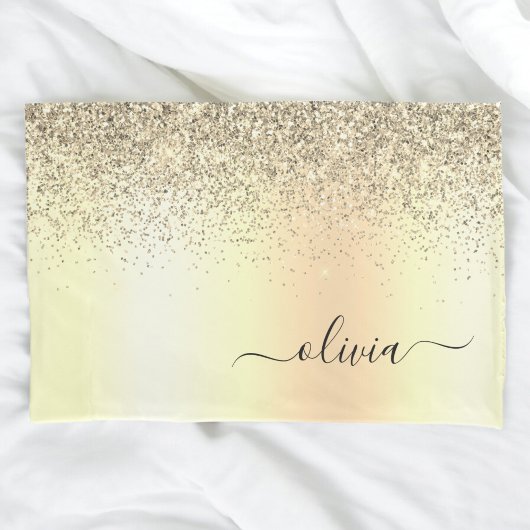 Gold Glitter Metal Monogram Glam Name Kissenbezug