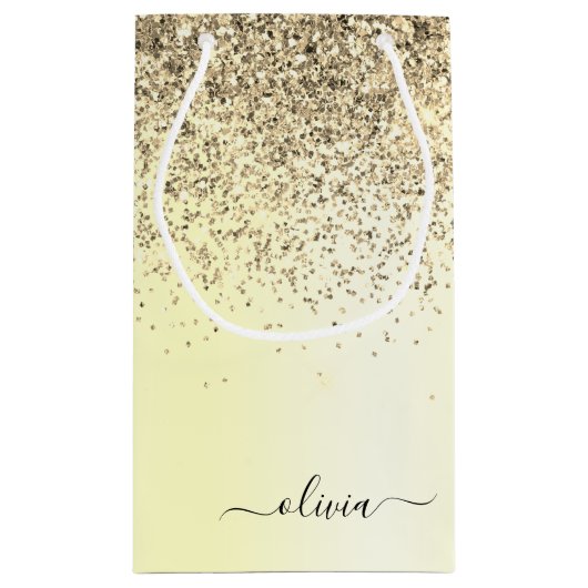 Gold Glitter Metal Monogram Glam Name Kleine Geschenktüte (Rückseite)