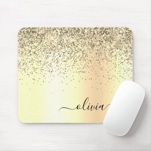 Gold Glitter Metal Monogram Glam Name Mousepad (Mit Mouse)