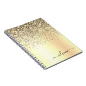 Gold Glitter Metal Monogram Glam Name Notizblock (Rechte Seite)