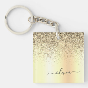 Gold Glitter Metal Monogram Glam Name Schlüsselanhänger