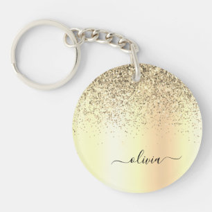 Gold Glitter Metal Monogram Glam Name Schlüsselanhänger