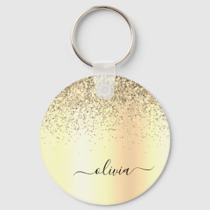 Gold Glitter Metal Monogram Glam Name Schlüsselanhänger