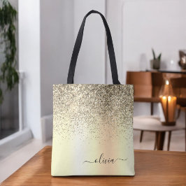 Gold Glitter Metal Monogram Glam Name Tasche