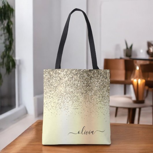 Gold Glitter Metal Monogram Glam Name Tasche